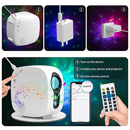 Laser Starry Sky Light Projector Projection Lamp Colorful Nebula Moon With Bluetooth Music Player Wireless Remote Control