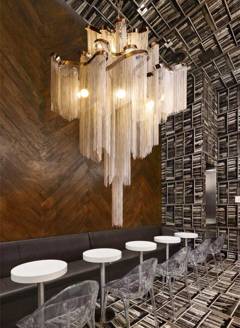 Modern Luxury Silver Gold Aluminium chain fringed Pendant Lamp Luxury Stair Pendant Hanging Light for Home Hotel Decoration