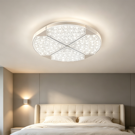 Convertible Square & Round Crystal LED Ceiling Light Dimmable Flush Mount Lamp Modern Home Lighting Fixture