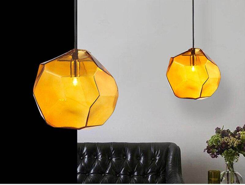Modern Scandinavian Ice Crystal Glass Pendant Lights Creative Restaurant Hanging Lights Colored Stone Single Head Luminarias