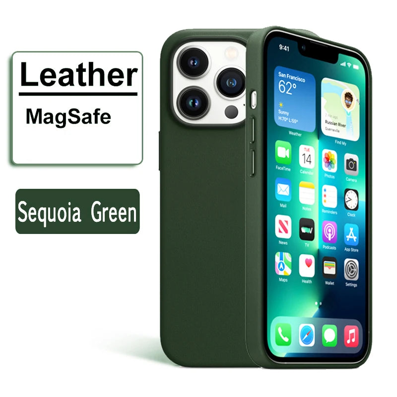 Official MagSafe Leather Case for Apple iPhone 17 Pro Max 16 13 12 14 15 Plus Original Strong MacSafe Magnetic Cover Accessories