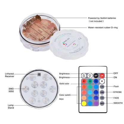 4PC Underwater lamp IP68 Waterproof Multi Color Battery Operated Remote Control Wireless 10-LED lights for Hot Tub,Pond,Pool
