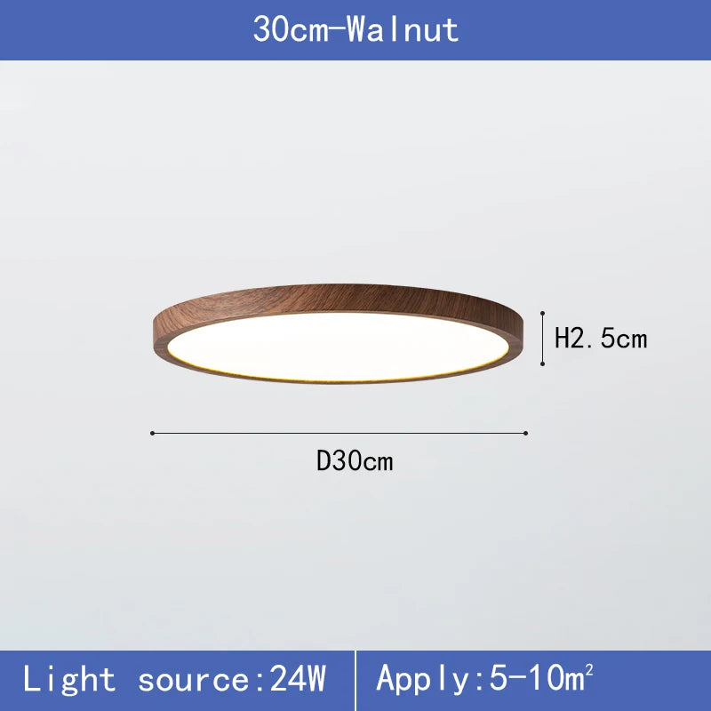 Modern LED Ceiling Light Circular Ultrathin Wood Grain Walnut Decorative Light Indoor Bedroom Living Room Dining Room Home Light