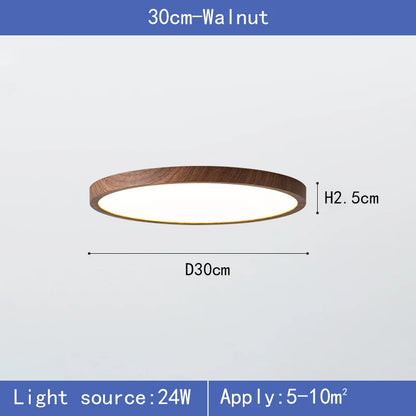 Modern LED Ceiling Light Circular Ultrathin Wood Grain Walnut Decorative Light Indoor Bedroom Living Room Dining Room Home Light