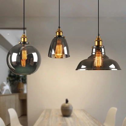 Vintage Pendant Lights Glass Pendant Lamps Loft Industrial Hang Lamp Smoky Grey Lamparas De Techo Colgante Modern Lustre Pendent