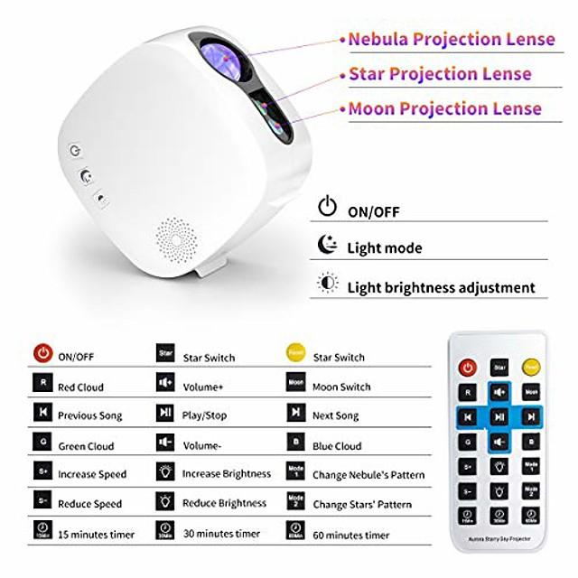 Laser Starry Sky Light Projector Projection Lamp Colorful Nebula Moon With Bluetooth Music Player Wireless Remote Control