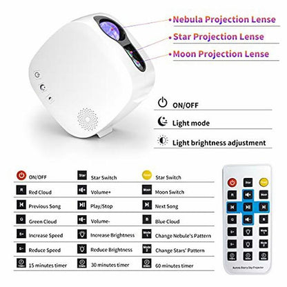 Laser Starry Sky Light Projector Projection Lamp Colorful Nebula Moon With Bluetooth Music Player Wireless Remote Control
