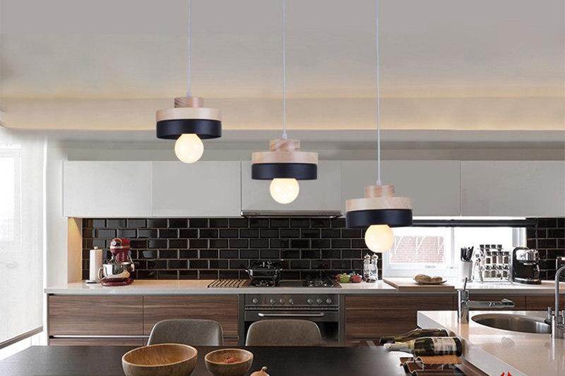 Nordic Solid Wood Lamp Simple Dining Table Pendant Lights Personality E27 Creative Living Room Bedroom Balcony Lamp With Bulb