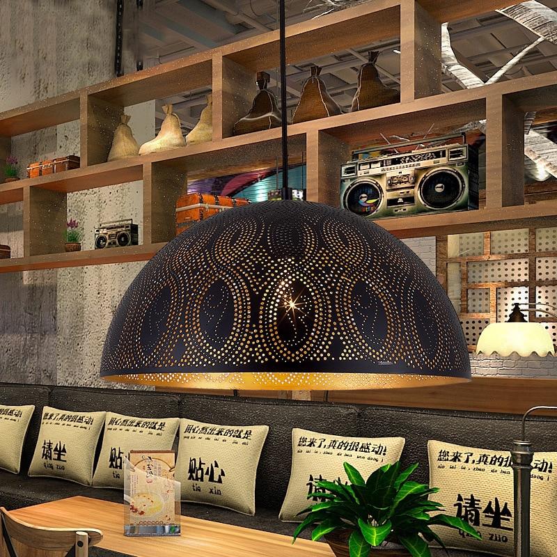 Retro industrial wind chandelier restaurant entrance bar American handmade hollow iron chandelier designer personality lamps