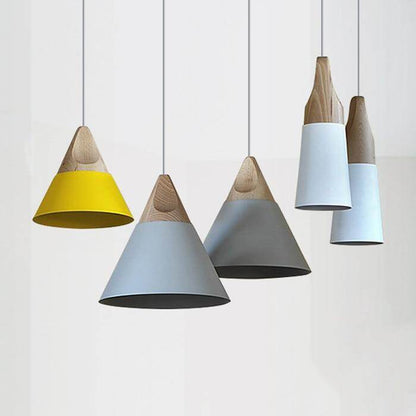 Modern Novelty Pendant Lights Colorful Restaurant Bar Lamps Simple Nordic Style Wood Iron Paint Process e27