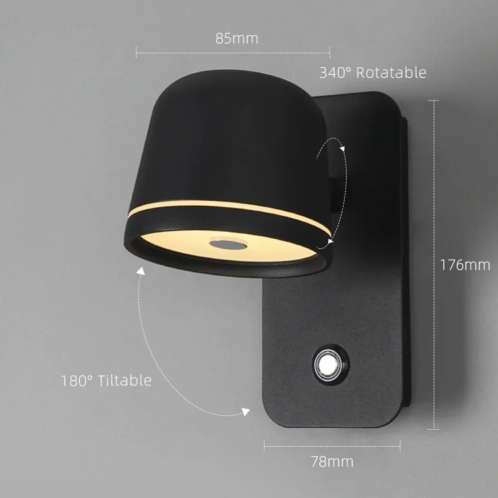LED Dimmable Wall Lamp with On/Off Switch Adjust Brightness and 3-CCT Rotation Wall Sconce for Bedside Living Room