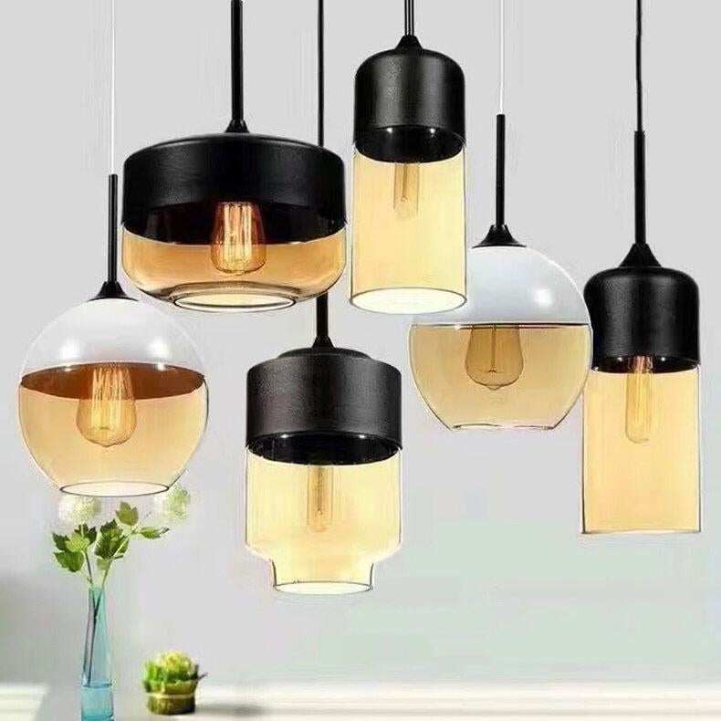 Metal Industrial Glass Pendant Light Black Loft Bar Counter Dining Room Personality Creative Glass Ceiling Hanging Lamp