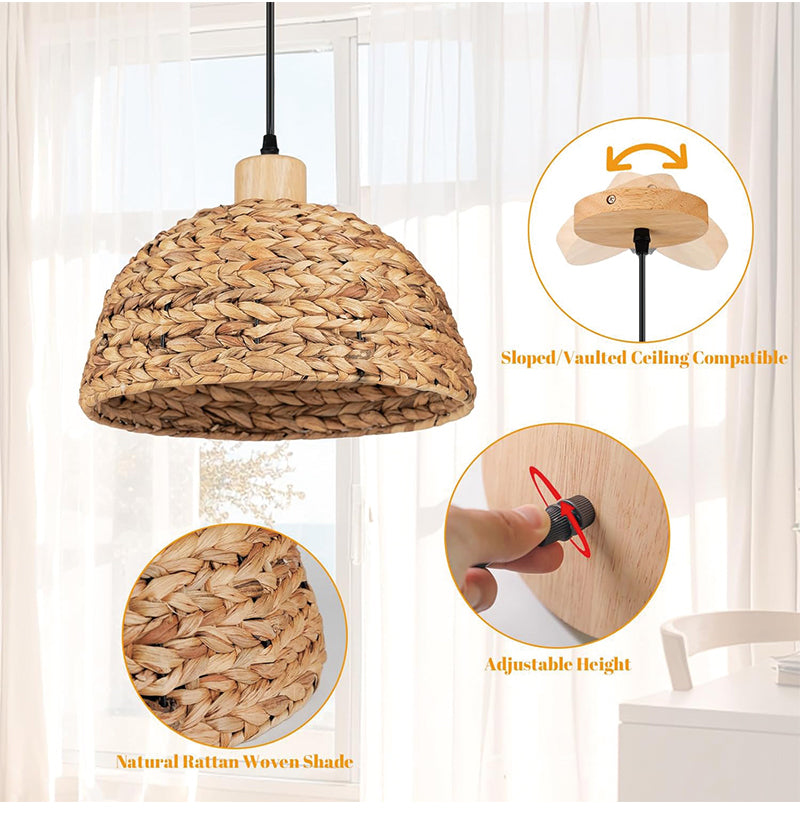 Hand Woven Rattan Pendant Light Adjustable Hemp Hanging Pendant Light Chinese Style Bamboo Home Decor Lighting