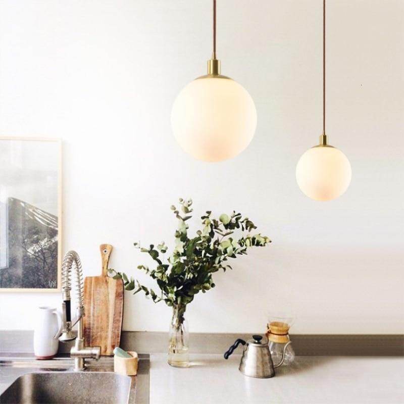 Nordic Loft Brass Single-head Glass Ball Pendant Lamps E27 LED Hanging Light For Kitchen Living Room Bedside Bathroom Hotel Room