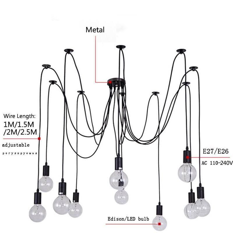 Modern Big Spider Industrial Black Vintage Pendant Lamp Loft Led 14 Heads E27 Hanging Lights For Living Room Restaurants Kitchen