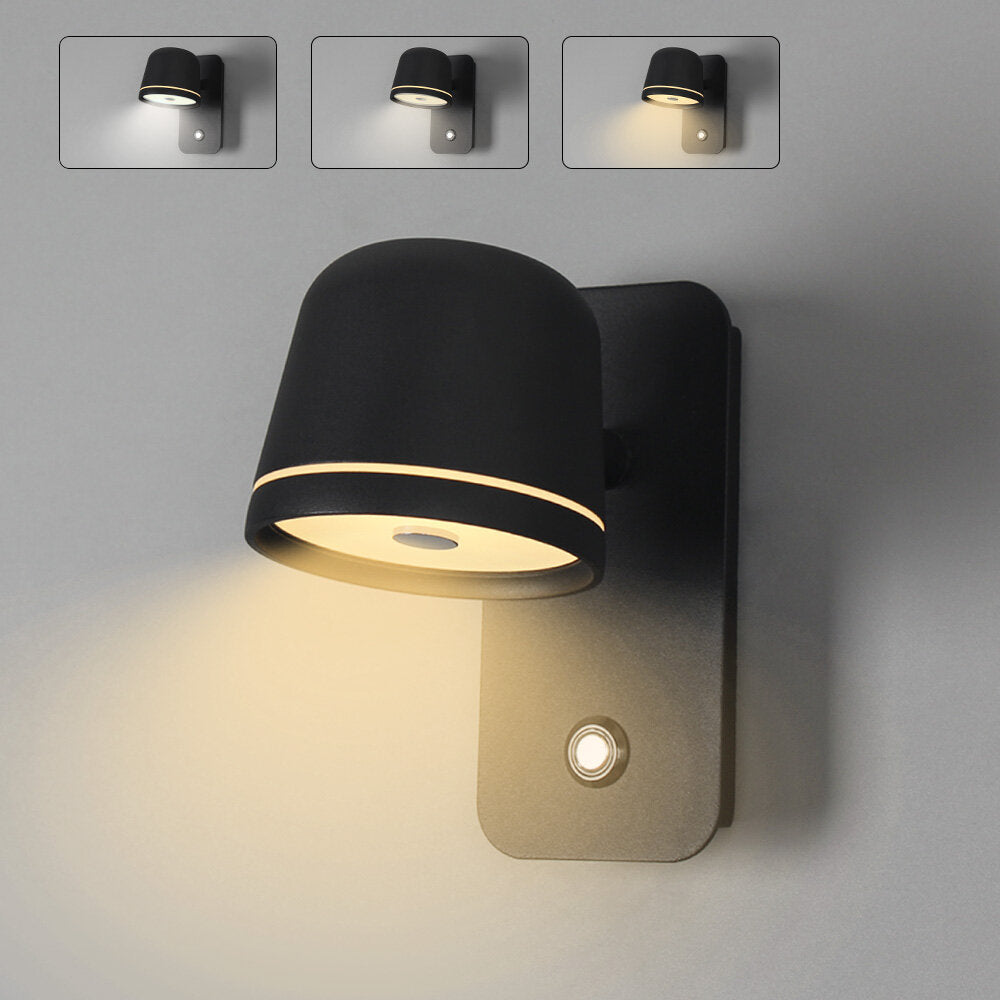 LED Dimmable Wall Lamp with On/Off Switch Adjust Brightness and 3-CCT Rotation Wall Sconce for Bedside Living Room