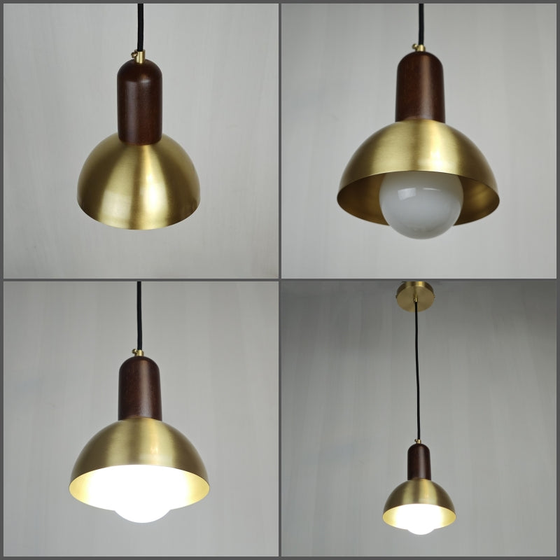 Brass Round Ball Pendant Fixture LED Vintage Hanging Lamp Copper Walnut Wood Lighting Fabric Wire Pendant Lamp