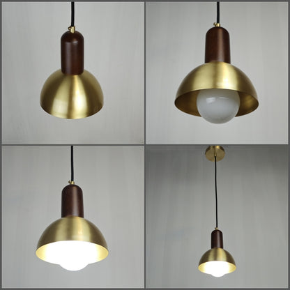 Brass Round Ball Pendant Fixture LED Vintage Hanging Lamp Copper Walnut Wood Lighting Fabric Wire Pendant Lamp