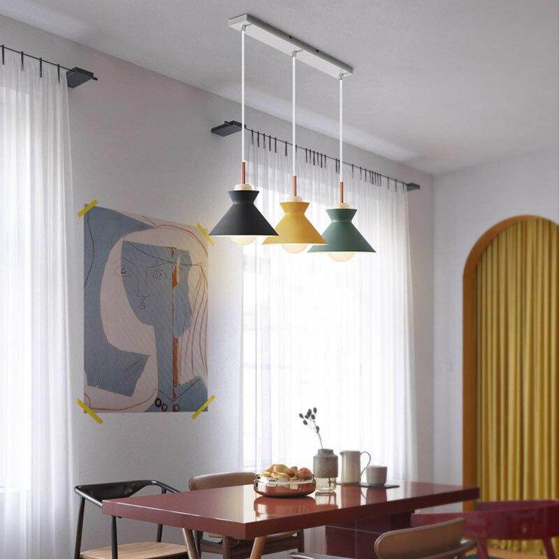 Nordic simple modern bedroom personality bar creative wrought iron color dining restaurant chandelier solid wood lamp