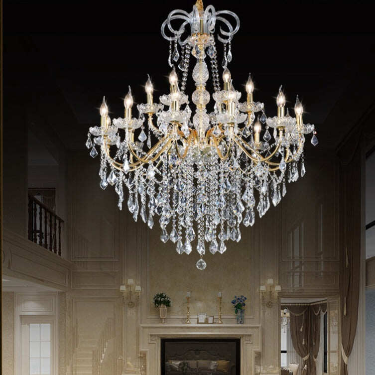 Living Room Chandelier Golden Wrought Iron Crystal Lamp Restaurant Atmosphere Hotel Hall Lamp Candle Lamp
