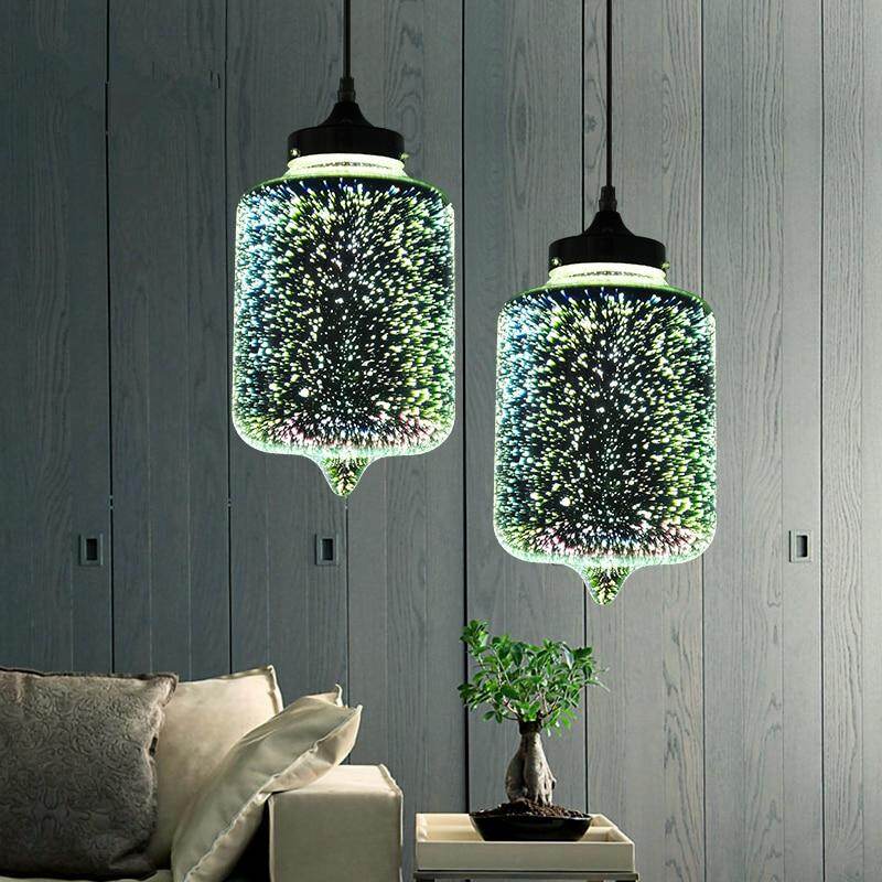 Modern 3D Colorful Romantic Starry Sky Hanging Glass Shade Pendant Lamp Lights Fixture E27 For Bedroom Restaurant Living Room
