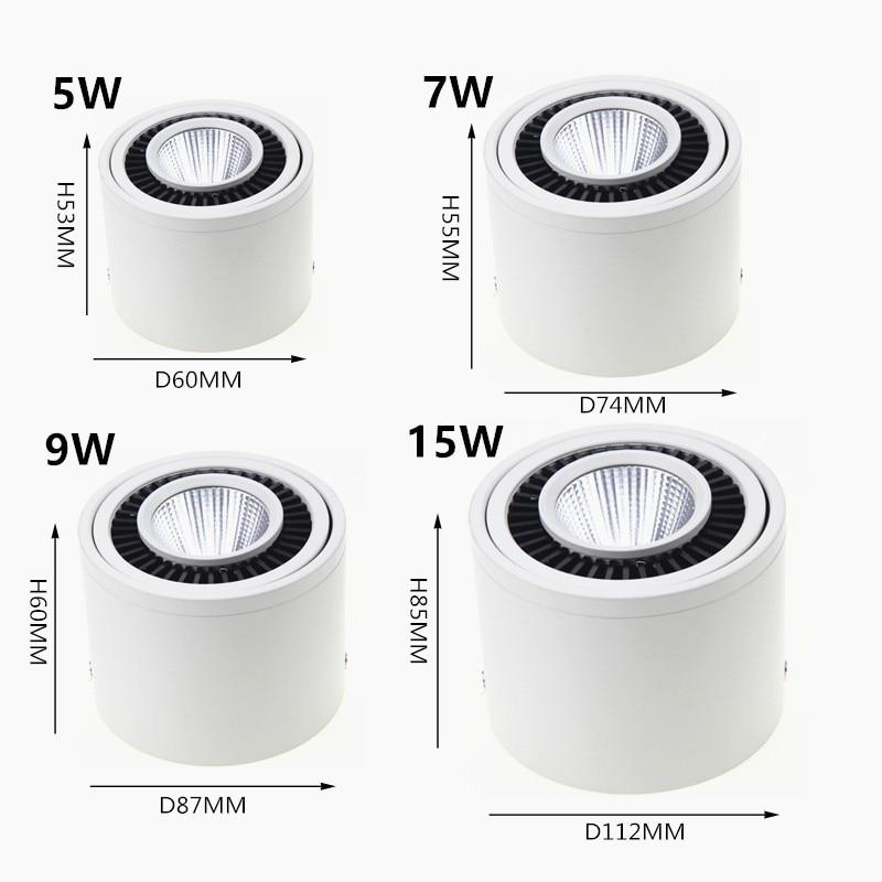 Dimmable Surface Mounted LED COB Downlight 360 Degree Rotating LED Spot Light 15W/9W/7W/5W Ceiling Lamp with LED Driver