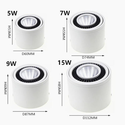Dimmable Surface Mounted LED COB Downlight 360 Degree Rotating LED Spot Light 15W/9W/7W/5W Ceiling Lamp with LED Driver