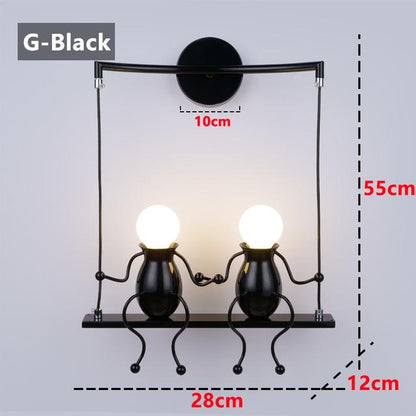 Modern Cartoon Doll Wall Light Fixtures LED Creative Mounted Iron  Bedside Sconce Lamp for Kids Baby Room Living Room ZBD0008