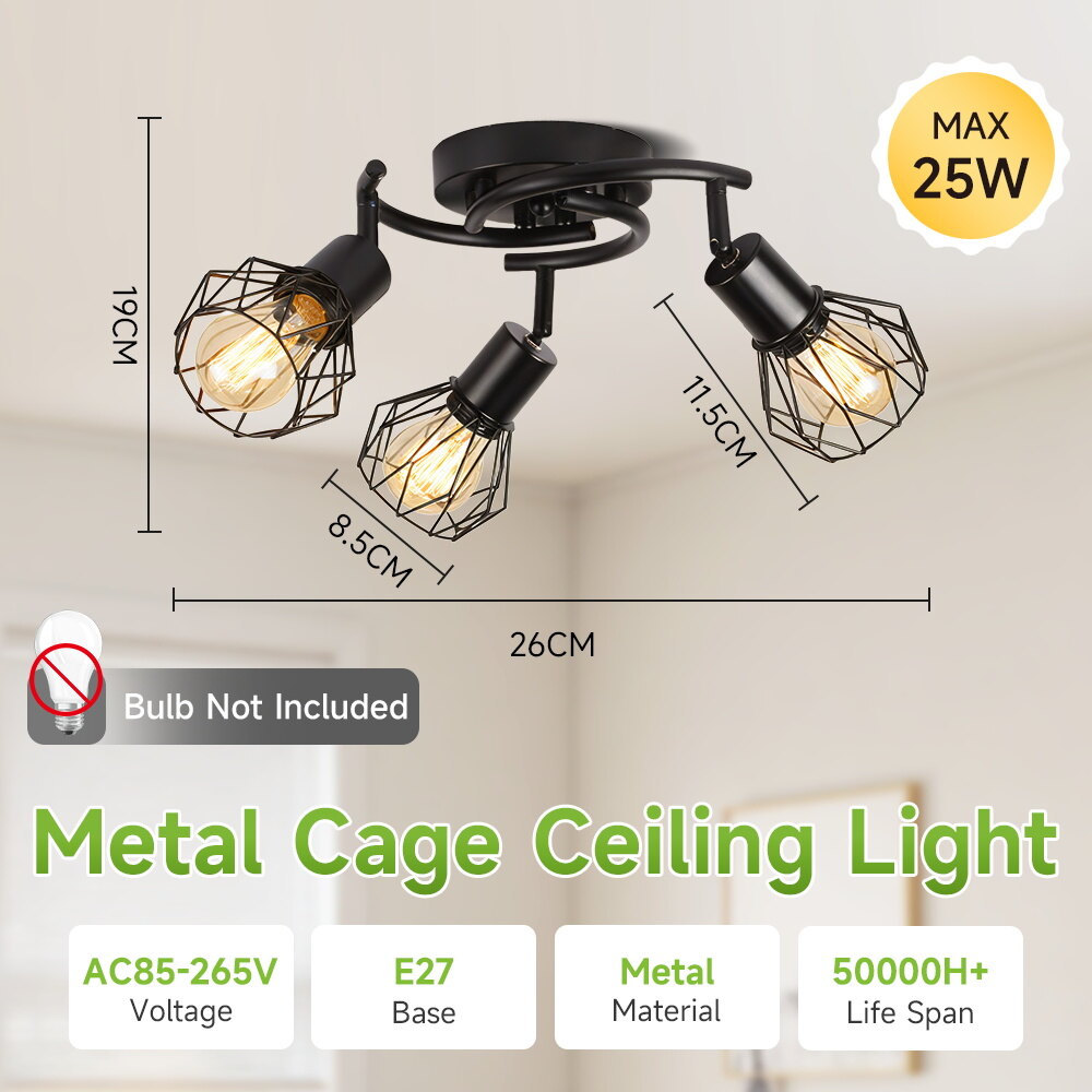 Metal Cage Ceiling Chandelier Vintage E27 Ceiling Lights Indoor Multi heads Chandelier For Living Room Kitchen Lighting Fixture