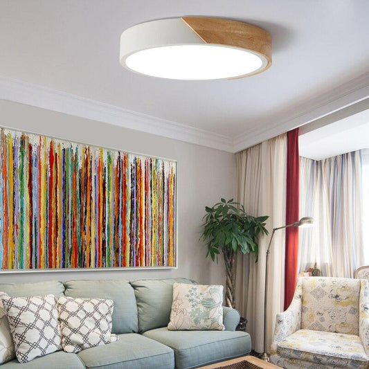 Modern Ceiling Light Wood Iron Acrylic Round Dustproof Lamp Kitchen Bedroom Porch LED Chip Decoration Lighting Fixture