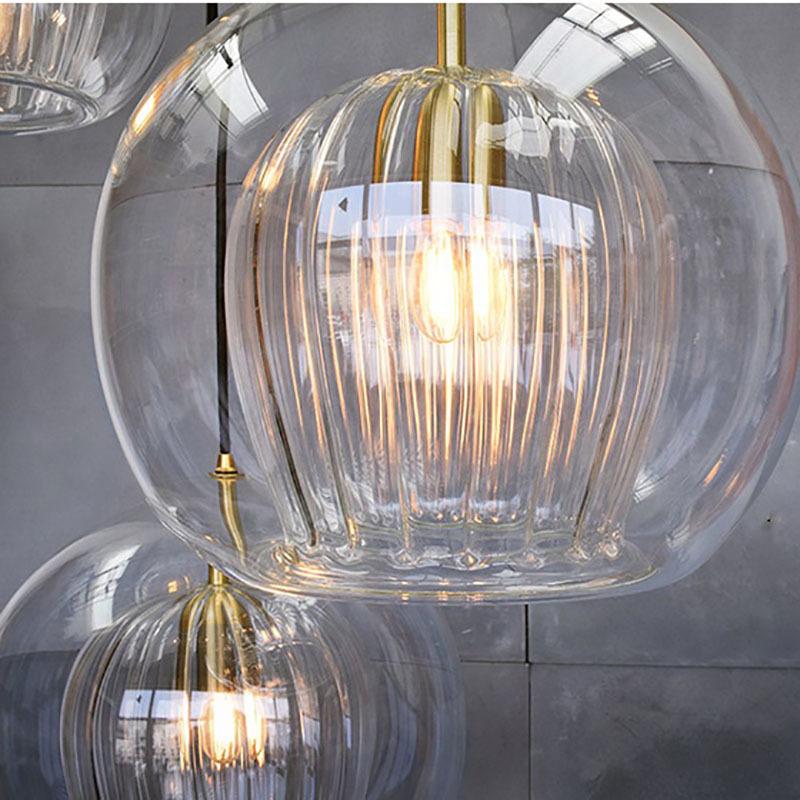 All Copper Dining Room Chandelier Small Table Lamp Household Creative Glass Duplex Staircase Nordic Dining Room Lamp