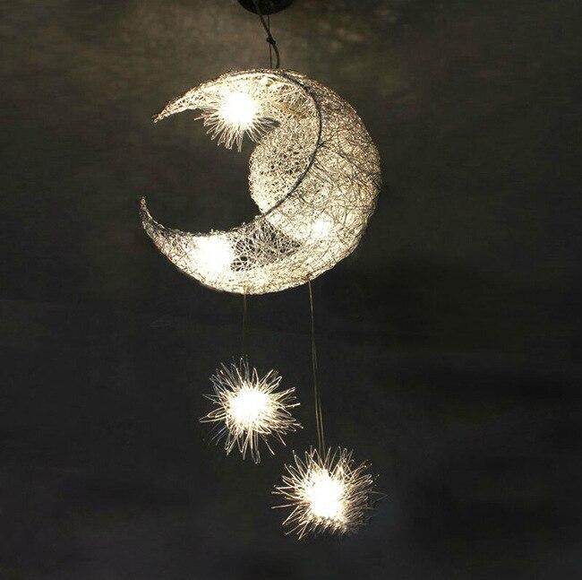 Novelty LED Modern Pendant Lamp Moon Star Wicker Nest Balcony Droplight With 5*G4 Bulb For Kid Children Room Light Home Decor