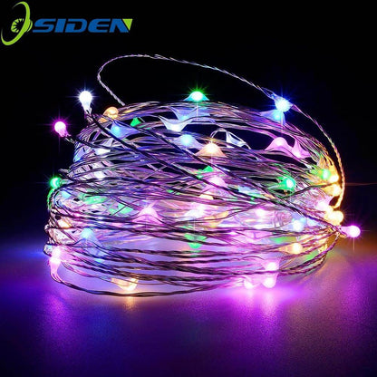 LED Strip 2-10m 20-100 Led Fairy Light String Outdoor Garland Christmas Wedding Party Decoration Battery Operated silver Copper