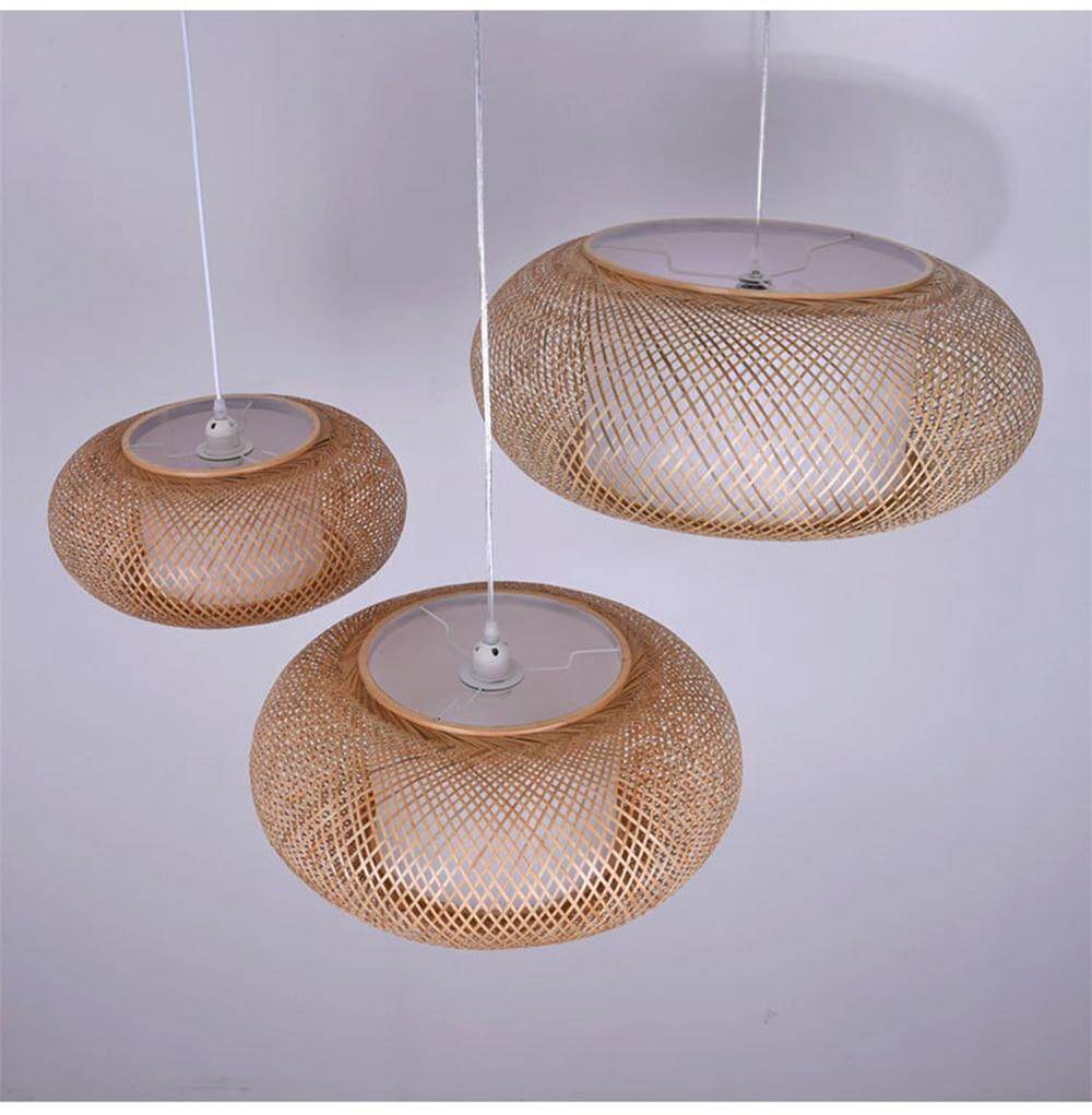 Modern LED Wood Pendant Lamp Hand Knitted Bamboo Kitchen Fixtures Light Suspension Home Indoor Dining Room Hanging Lamp Handmade