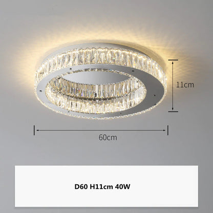 Modern Luxury Crystal LED Ceiling Light Living Room Kitchen Island Lamp Stainless Steel Round Chrome Art Ceiling Pendant Fixture