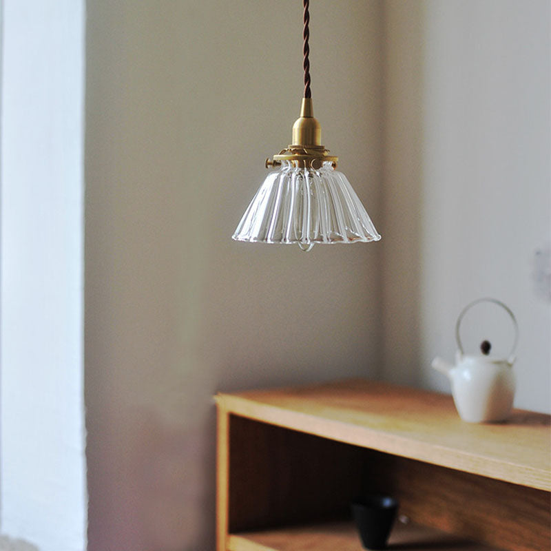 Chandelier Nordic Modern Simple Single Head Brass Teahouse Dining Room Living Room Vintage Pleated Lamps