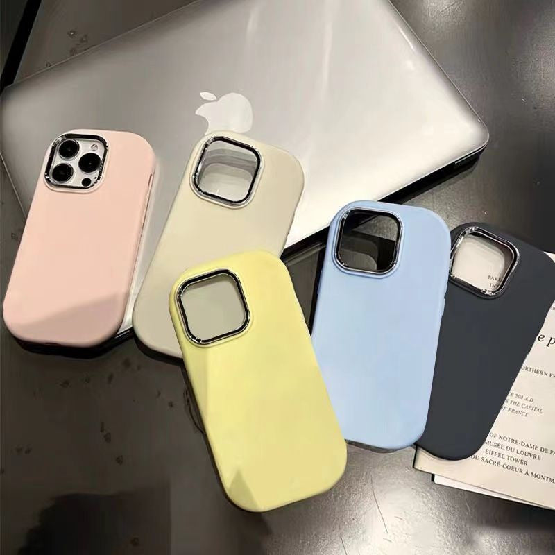 Ellipse Plating Lens Frame Solid Color Phone Case For iPhone 17 16 Pro Max 15 14 Plus 13 12 11 Shockproof Silicone Back Cover