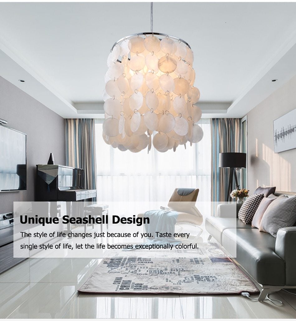 DIY Modern White Natural Seashell Pendant Lamps E14 LED Shell Lighting For Dining Room Living Room Kitchen Bedroom Home Fixture