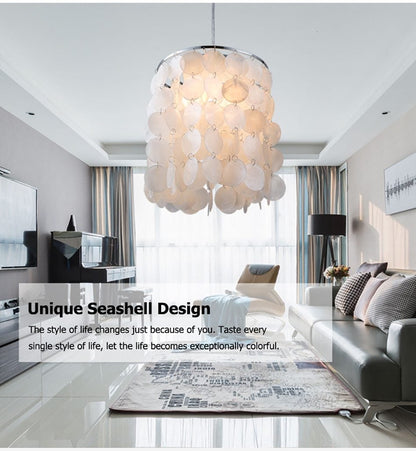 DIY Modern White Natural Seashell Pendant Lamps E14 LED Shell Lighting For Dining Room Living Room Kitchen Bedroom Home Fixture
