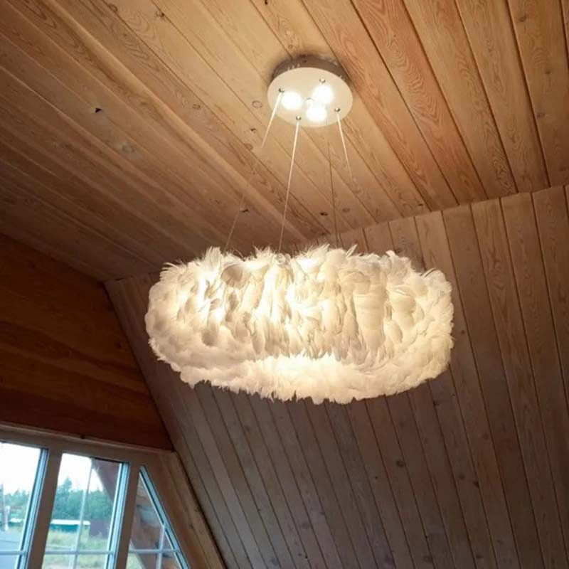Scandinavian Master Bedroom Light Modern Minimalist Personality Creative Cream Wind Clouds Warm Romantic Feather Chandelier