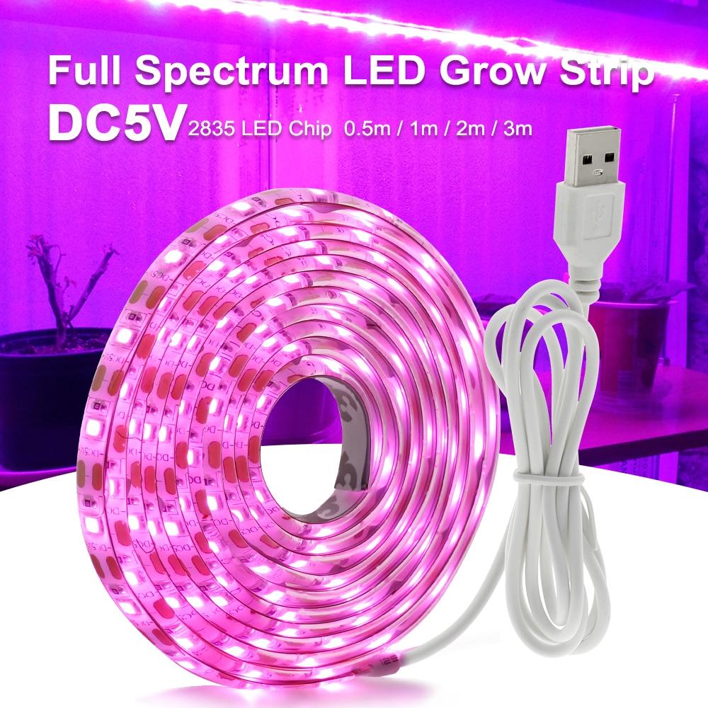USB Phytolamps for Plants 5V LED Grow Light Strip 2835 Chip 1m 2m 3m LED Phyto Tape for Hydroponic Greenhouse Seedlings Growth