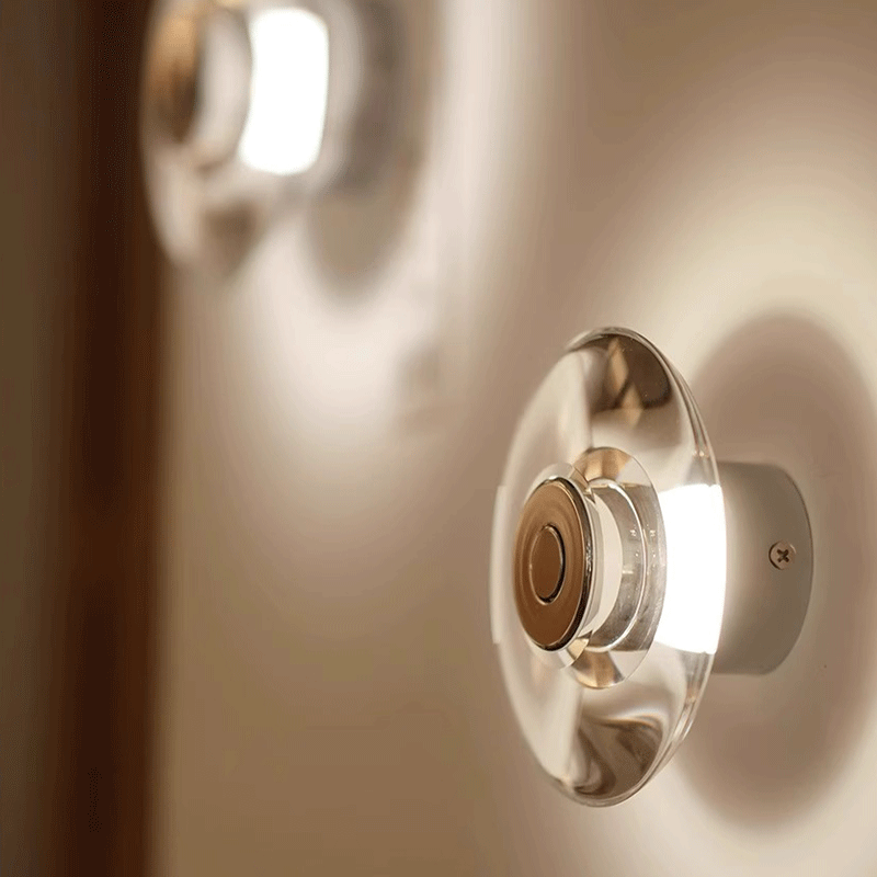 Modern Round Crystal Bedside Lamp Bedroom Living Room LED Sconce Minimalist Art Circular Corridor Mirror Wall Lights