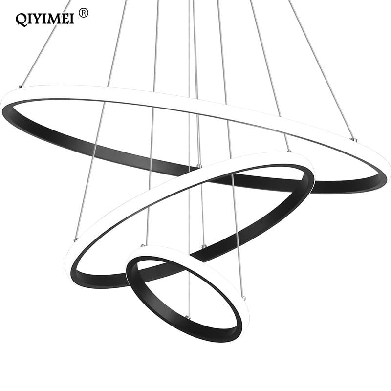 Modern LED Pendant Lights Hang Lamp Living Room Foyer White Coffee Black External Illumination Ring Lighting Luminaria Abajur De