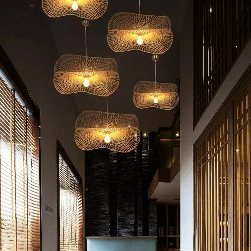 Modern Bamboo Pendant Lights Asian Style Handmade Hanglamp Lighting Kitchen Island Pendant Lamp Restaurant Chandeliers Luminaire