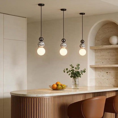 Natural Marble LED Pendant Light 7W Warm Light Adjustable 160cm Hanging Wire Glass Globe Hang Lamp for Bedroom Dining