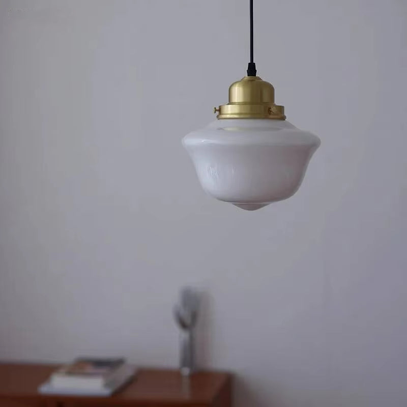 American Retro Pendant Light - Milky Glass & Brass Vintage Ceiling Fixture for Bedroom Bar Cafe Cream Chandelier