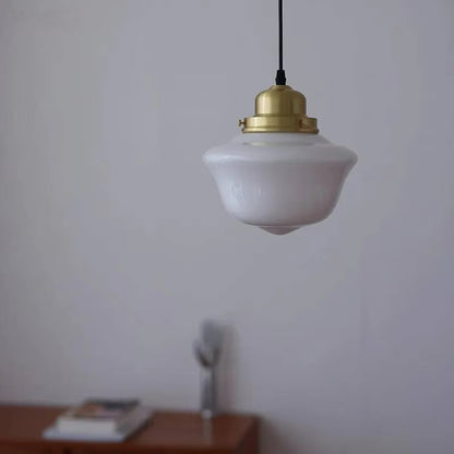 American Retro Pendant Light - Milky Glass & Brass Vintage Ceiling Fixture for Bedroom Bar Cafe Cream Chandelier