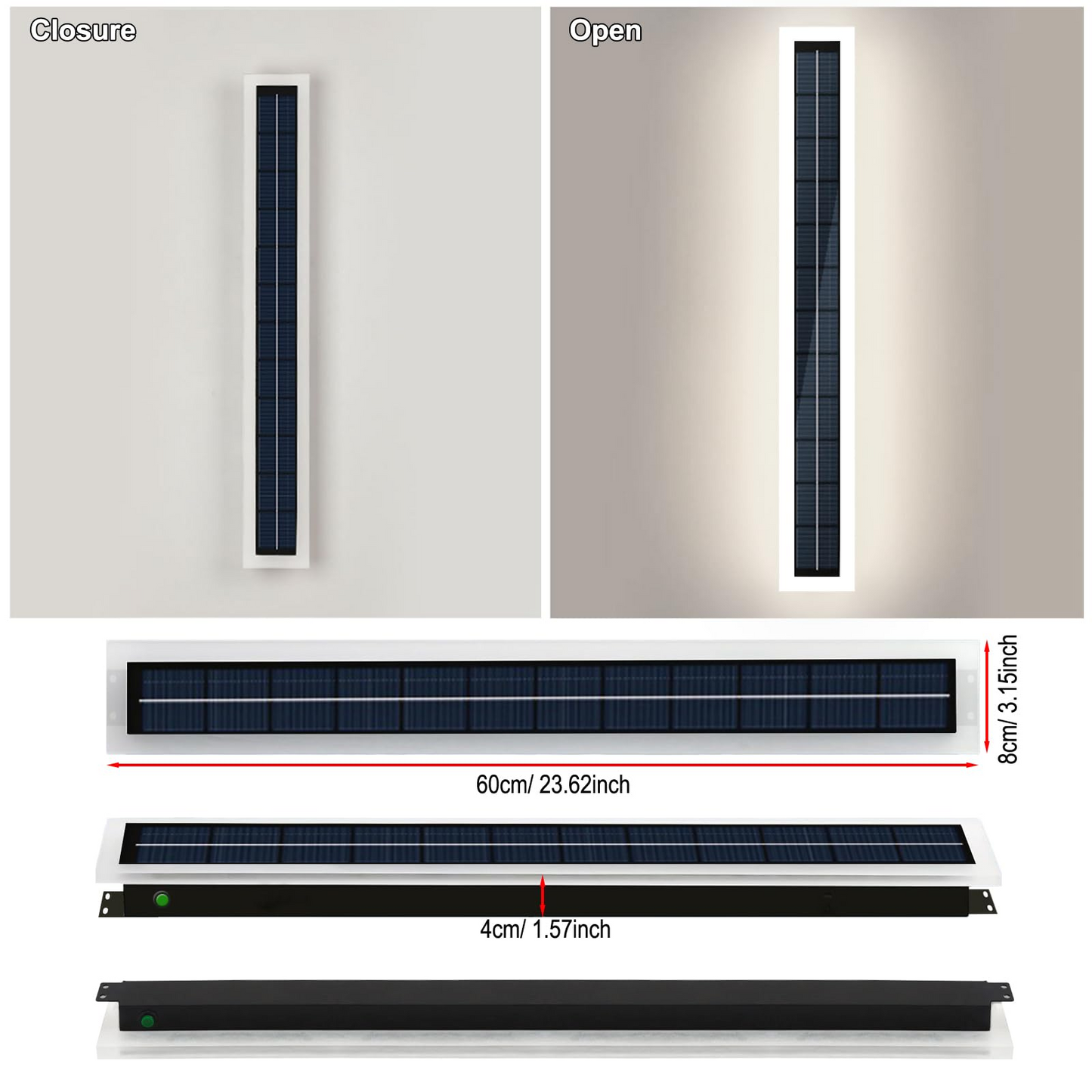 Solar Wall Lights Outdoor IP65 Waterproof LED 60CM Long Acrylic Lampshade 10W Wall Mount Light