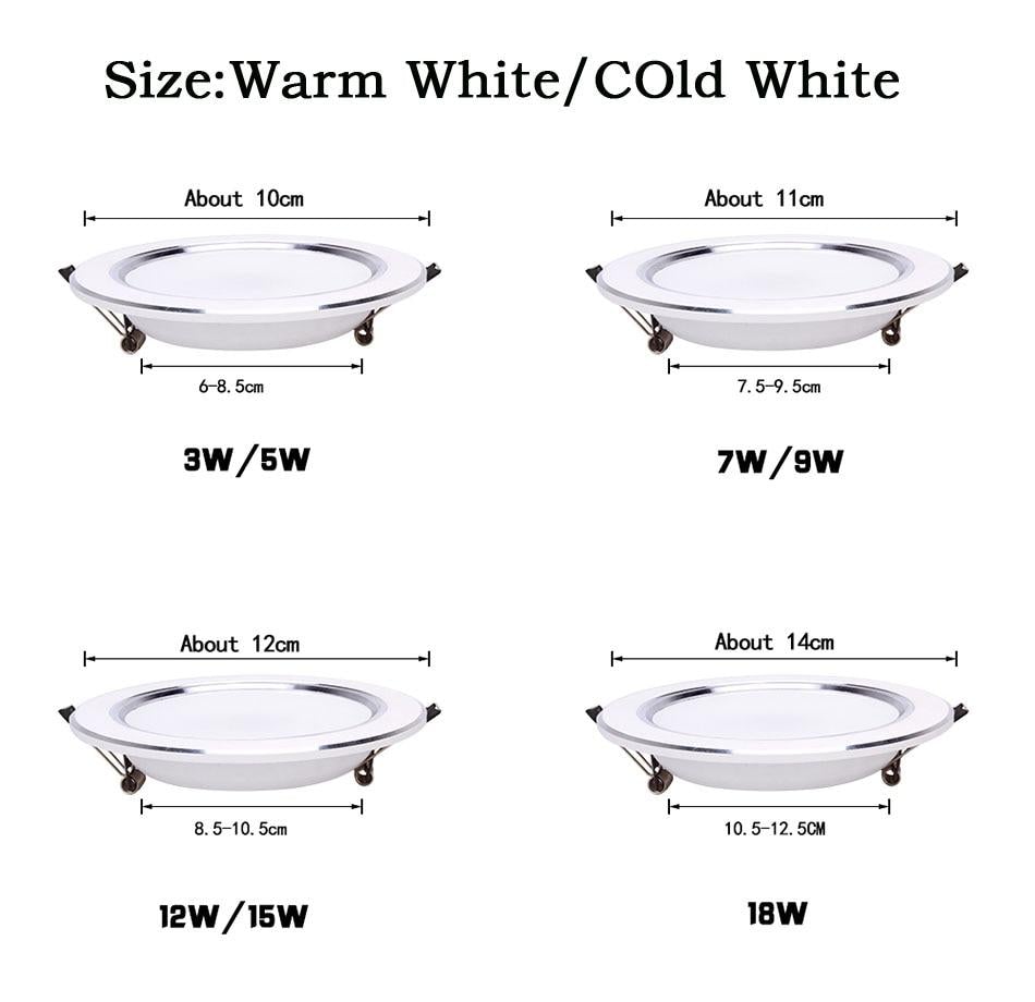 Ultra Bright Round LED Downlight 3W 5W 7W 9W 12W 15W 18W Aluminum AC110V 220V LED Down Light Ceiling Recessed Spot Light
