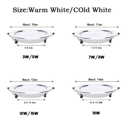 Ultra Bright Round LED Downlight 3W 5W 7W 9W 12W 15W 18W Aluminum AC110V 220V LED Down Light Ceiling Recessed Spot Light